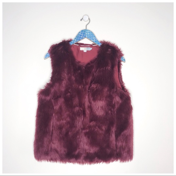 Boden Sienna Maroon Faux Fur Hook Clasp Vest